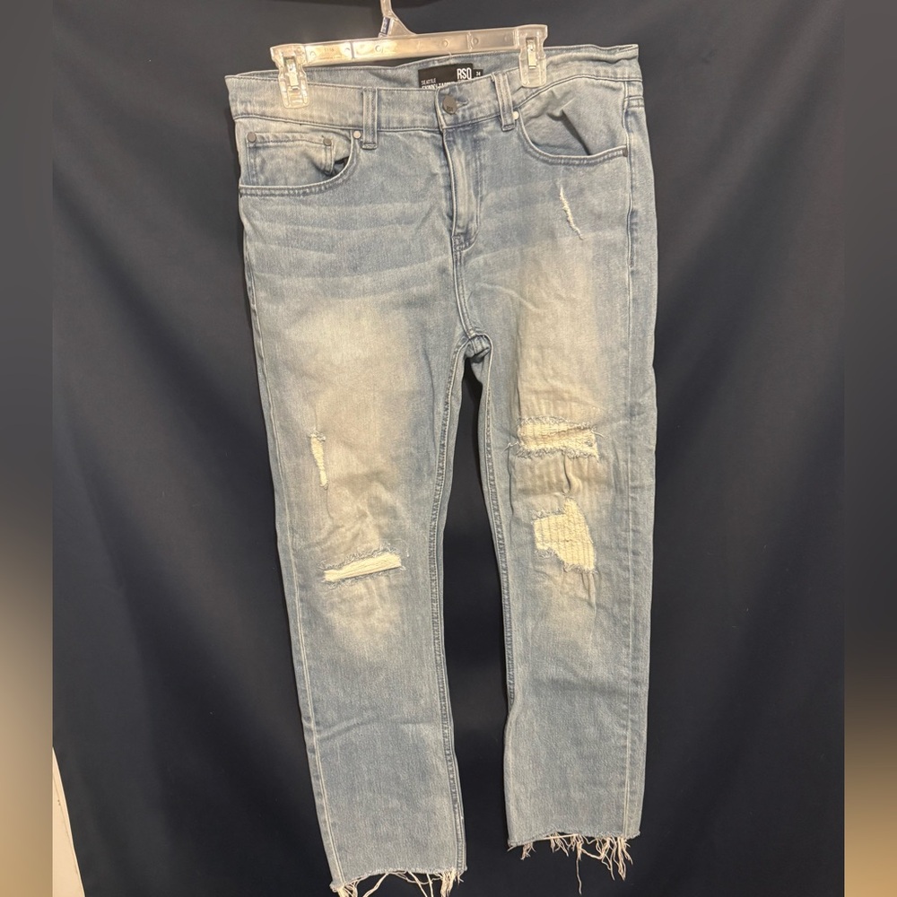 RSQ Blue Ankle Cropped Jeans with Distressed Details